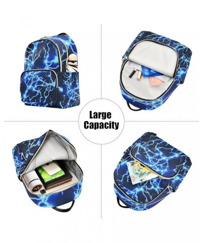 Blue Lightning Black Print Backpack for Women Shoulder Bag Lightweight Mini Backpack Casual Daypack for Travel Small(11.41'' ...