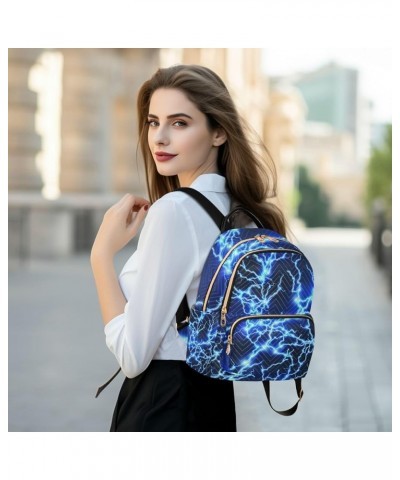 Blue Lightning Black Print Backpack for Women Shoulder Bag Lightweight Mini Backpack Casual Daypack for Travel Small(11.41'' ...