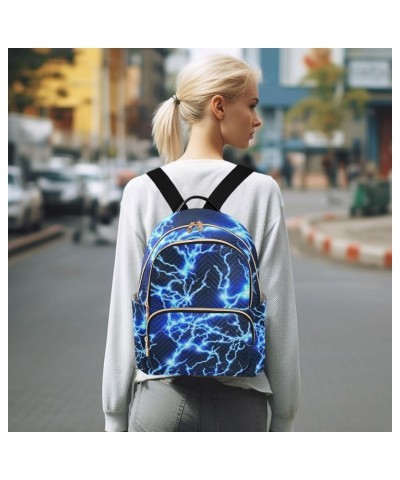 Blue Lightning Black Print Backpack for Women Shoulder Bag Lightweight Mini Backpack Casual Daypack for Travel Small(11.41'' ...