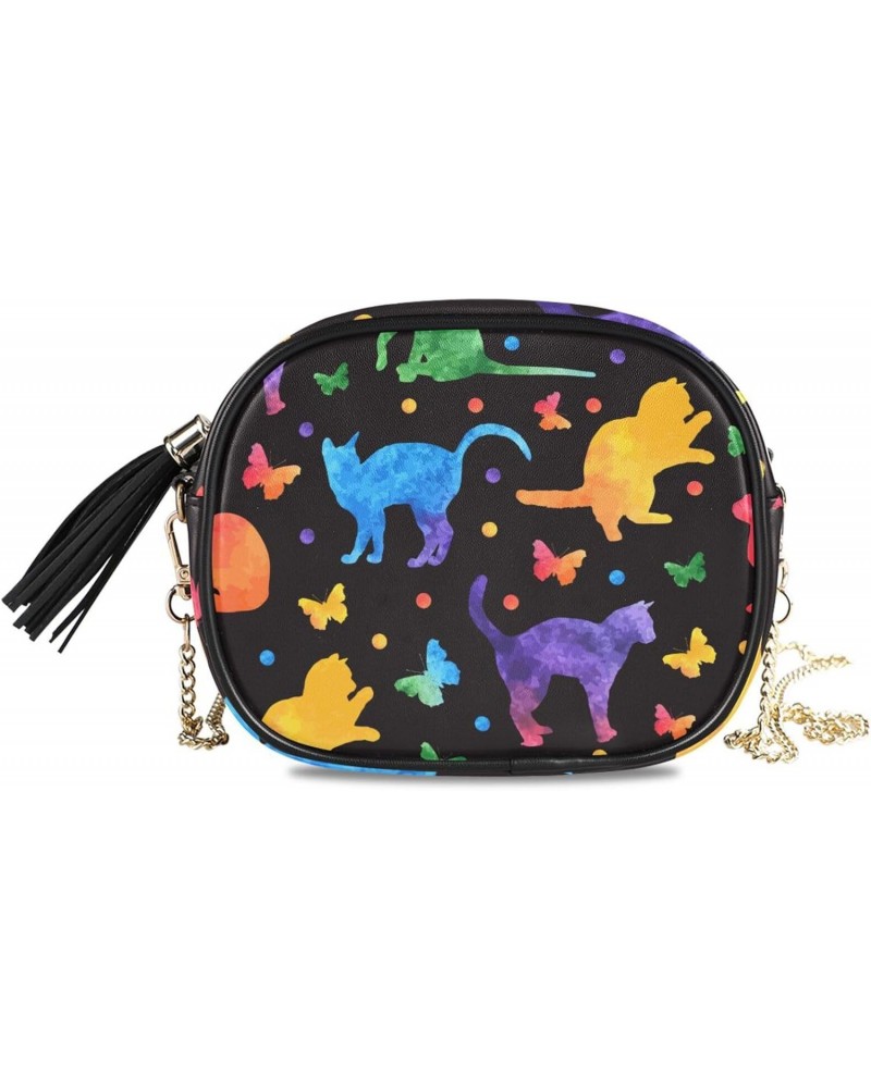 Women's Cats Butterflies Black Crossbody Bag Fashion Purses Bag Cross Body Bag Shoulder Handbag with Adjustable Chain Strap $...