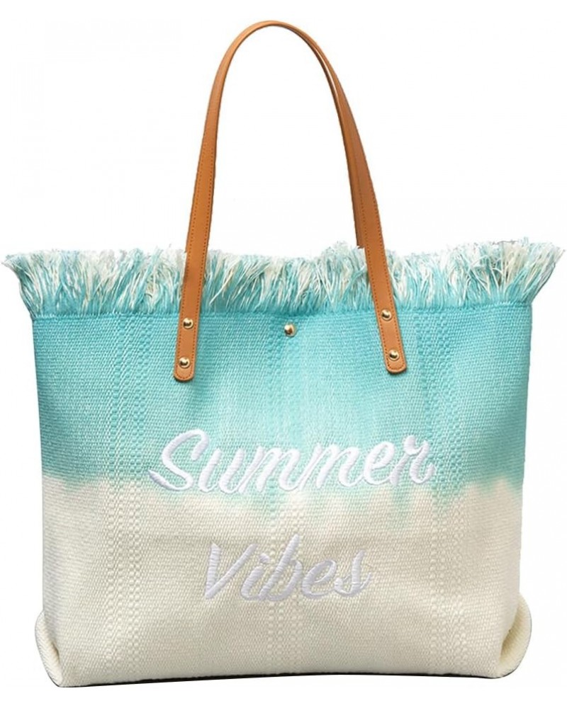 Women Tote Bag Summer Vibe Beach Bag Bohemian Hobo Bag with Tassels Cute Shoulder Bag Canvas Top Handle Bag Handbag Light Blu...