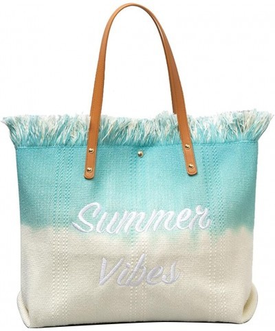 Women Tote Bag Summer Vibe Beach Bag Bohemian Hobo Bag with Tassels Cute Shoulder Bag Canvas Top Handle Bag Handbag Light Blu...