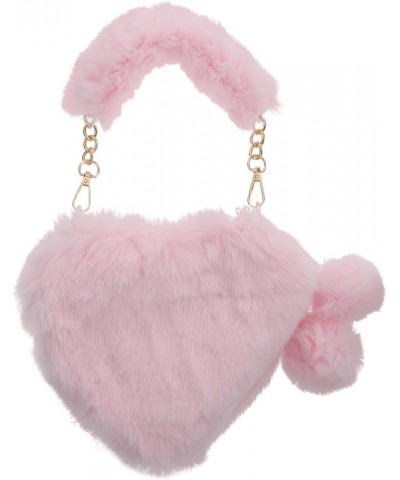 Heart Bag Fluffy Fur Handbag Heart-Shaped Purse Furry Love Clutch Shoulder Bag with Pendant for Women Girls Pink $8.87 Should...