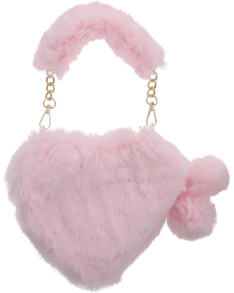 Heart Bag Fluffy Fur Handbag Heart-Shaped Purse Furry Love Clutch Shoulder Bag with Pendant for Women Girls Pink $8.87 Should...