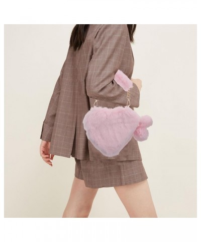 Heart Bag Fluffy Fur Handbag Heart-Shaped Purse Furry Love Clutch Shoulder Bag with Pendant for Women Girls Pink $8.87 Should...