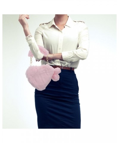 Heart Bag Fluffy Fur Handbag Heart-Shaped Purse Furry Love Clutch Shoulder Bag with Pendant for Women Girls Pink $8.87 Should...