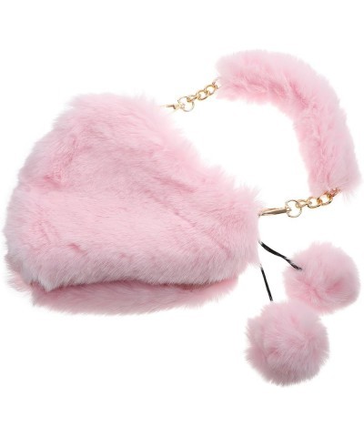 Heart Bag Fluffy Fur Handbag Heart-Shaped Purse Furry Love Clutch Shoulder Bag with Pendant for Women Girls Pink $8.87 Should...