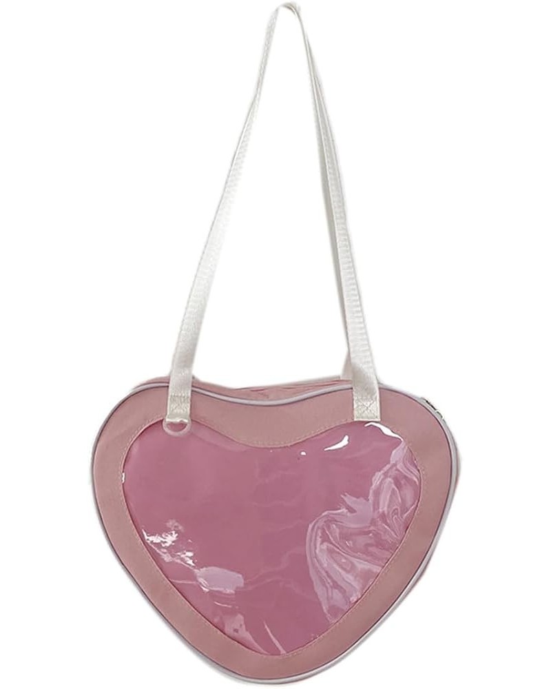 Simple heart-shaped transparent pain bag messenger bag shoulder bag crossbody bag for men and women Pink $12.87 Crossbody Bags