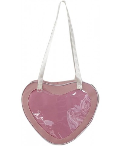 Simple heart-shaped transparent pain bag messenger bag shoulder bag crossbody bag for men and women Pink $12.87 Crossbody Bags