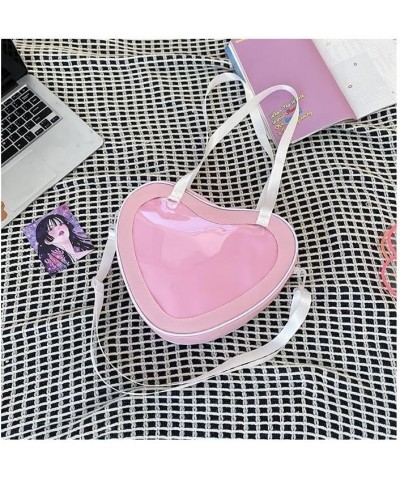 Simple heart-shaped transparent pain bag messenger bag shoulder bag crossbody bag for men and women Pink $12.87 Crossbody Bags