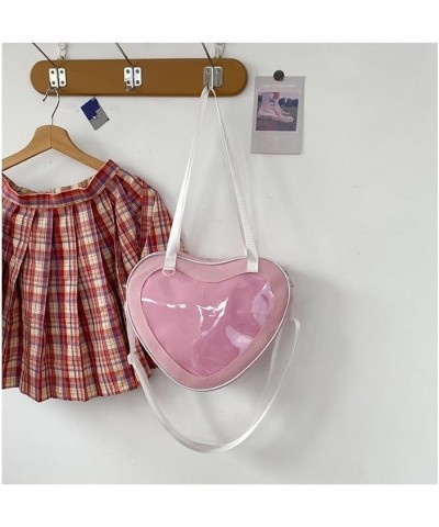 Simple heart-shaped transparent pain bag messenger bag shoulder bag crossbody bag for men and women Pink $12.87 Crossbody Bags