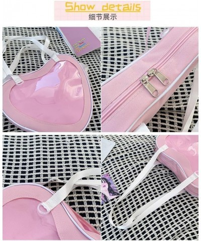 Simple heart-shaped transparent pain bag messenger bag shoulder bag crossbody bag for men and women Pink $12.87 Crossbody Bags