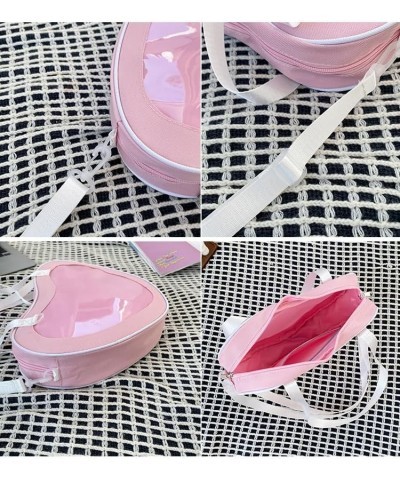 Simple heart-shaped transparent pain bag messenger bag shoulder bag crossbody bag for men and women Pink $12.87 Crossbody Bags