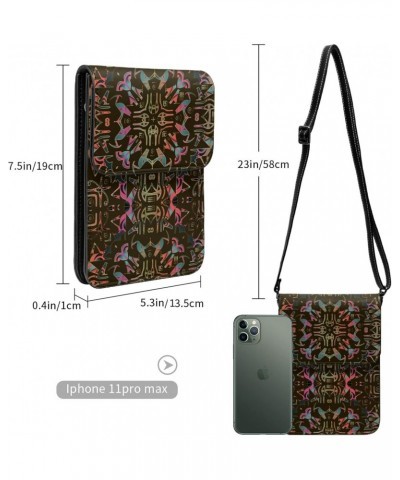 Egyptian Hieroglyph Ethnic Colorful Abstract Small Crossbody Cell Phone Purse for Women Mini Messenger Leather Shoulder Walle...