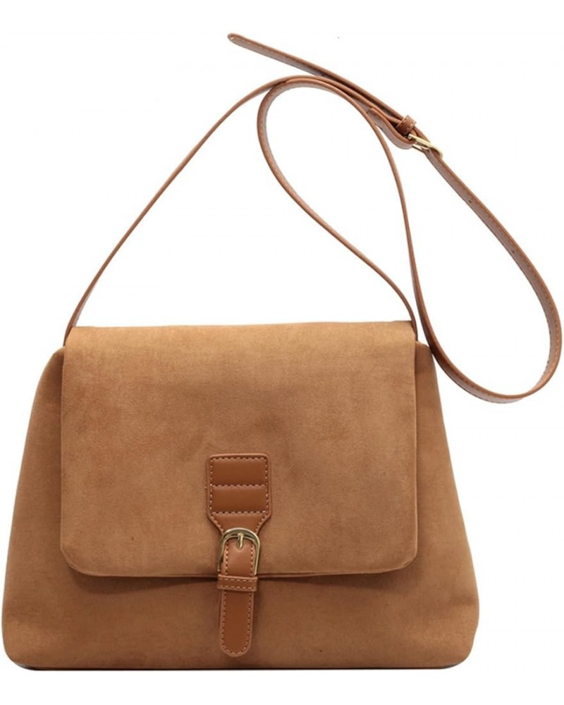 Crossbody Bags for Women Suede Vintage Messenger Bag Satchel Shoulder Bags Ladies Crossbody Handbag Brown $17.76 Crossbody Bags