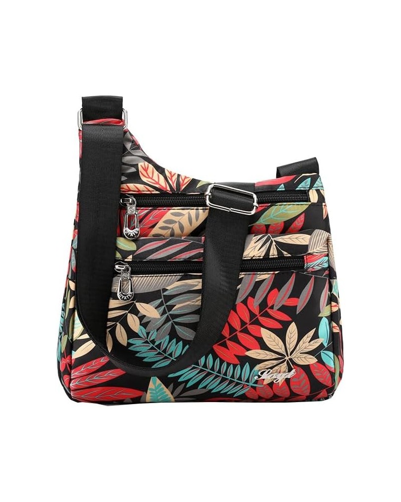 Shoulder Bag For Women Crossbody Bags Handbag Multiple Pockets Bag Nylon Messenger Purses Leaves $8.40 Shoulder Bags