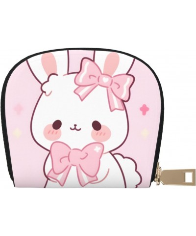 Card Wallet Cartoon Bow Rabbit Leather Small Wallet Travel Wallet Slim With Zipper Credit Card Holder For Women Gift Accordio...