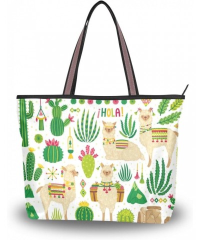 Top Handle Tote Bag Cute Llamas And Cactuses Shoulder Bag Handbag for Women Girls $11.07 Shoulder Bags