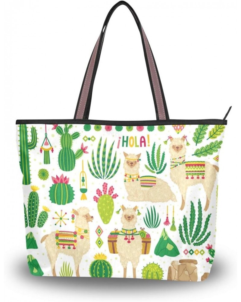 Top Handle Tote Bag Cute Llamas And Cactuses Shoulder Bag Handbag for Women Girls $11.07 Shoulder Bags