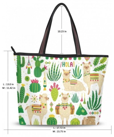 Top Handle Tote Bag Cute Llamas And Cactuses Shoulder Bag Handbag for Women Girls $11.07 Shoulder Bags