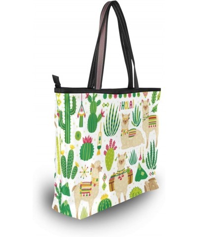 Top Handle Tote Bag Cute Llamas And Cactuses Shoulder Bag Handbag for Women Girls $11.07 Shoulder Bags