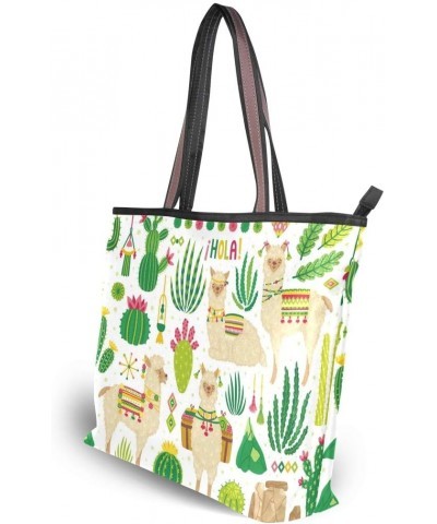 Top Handle Tote Bag Cute Llamas And Cactuses Shoulder Bag Handbag for Women Girls $11.07 Shoulder Bags