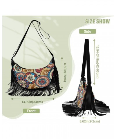 Circles Ethnic Colored Floral Fringe Bag for Women Cross Body Bag Tassel Shoulder Bag Satchel $14.30 Crossbody Bags