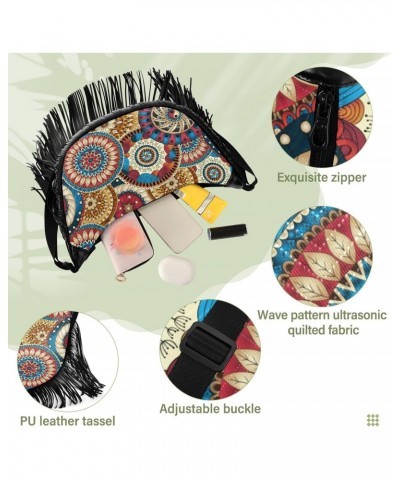 Circles Ethnic Colored Floral Fringe Bag for Women Cross Body Bag Tassel Shoulder Bag Satchel $14.30 Crossbody Bags