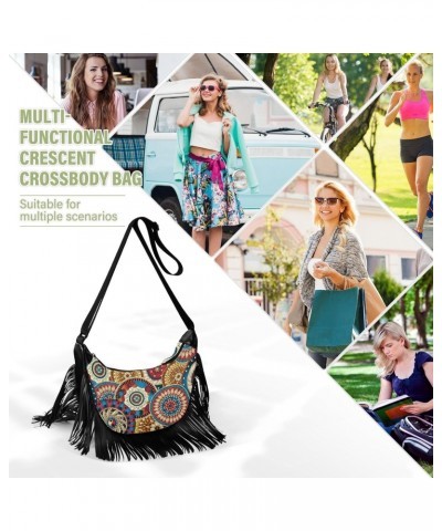 Circles Ethnic Colored Floral Fringe Bag for Women Cross Body Bag Tassel Shoulder Bag Satchel $14.30 Crossbody Bags