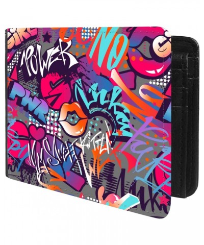 Unique Desige Pattern - Pop Art Pattern with Kiss Lips, Dots, Graffiti?, Slim Front Pocket Wallet Billfold RFID Blocking $8.5...