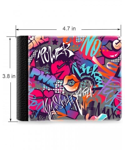 Unique Desige Pattern - Pop Art Pattern with Kiss Lips, Dots, Graffiti?, Slim Front Pocket Wallet Billfold RFID Blocking $8.5...