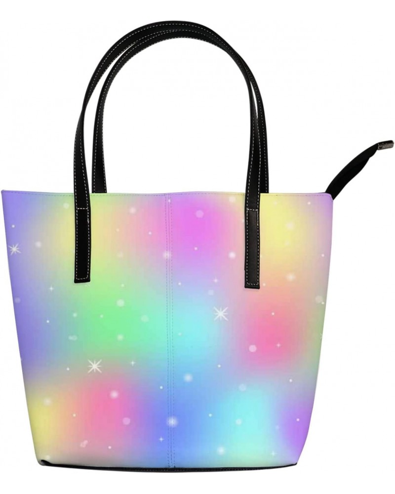 Vintage Abstract Colourful Rainbow Galaxy Tote Bag for Women Leather Handbags Women's Crossbody Handbags Work Tote Bags for W...