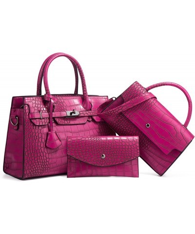 Women PU Leather Crocodile Print Handbag Shoulder Bag Clutch Handle Satchel Tote Square Purse 3 Set Rose $36.75 Totes