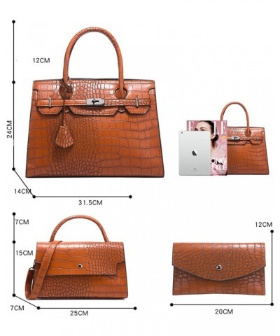 Women PU Leather Crocodile Print Handbag Shoulder Bag Clutch Handle Satchel Tote Square Purse 3 Set Rose $36.75 Totes