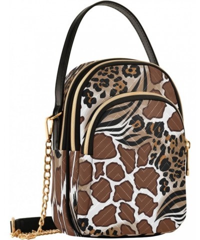 Leopard Zebra Giraffe Skins Crossbody Bags for Women Quilted Chain Crossbody Purses Trendy Wild Animals Fur Cross Body Phone ...