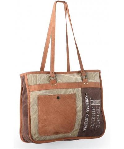 Bags OHV142 Tote Upcycled Canvas Genuine Leather Women Bag Western Handbag Purse $21.15 Totes