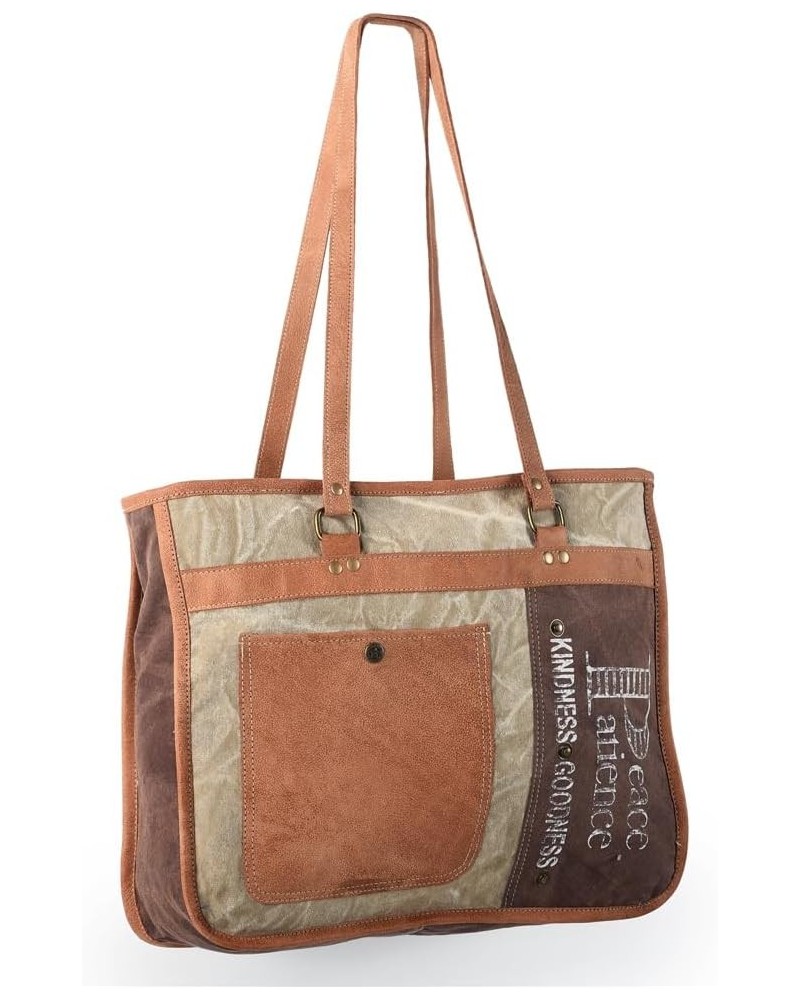 Bags OHV142 Tote Upcycled Canvas Genuine Leather Women Bag Western Handbag Purse $21.15 Totes