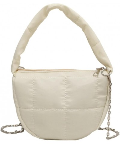 Quilted Hobo Bag Women's Padding Down Cotton Shoulder Crossbody Purse Handbag Dumpling Totes Satchels with Chain A-white $17....