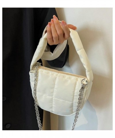 Quilted Hobo Bag Women's Padding Down Cotton Shoulder Crossbody Purse Handbag Dumpling Totes Satchels with Chain A-white $17....