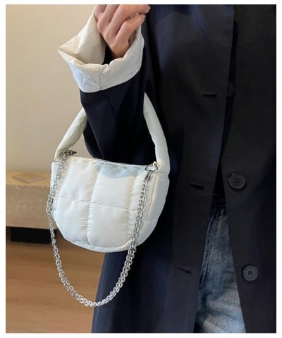 Quilted Hobo Bag Women's Padding Down Cotton Shoulder Crossbody Purse Handbag Dumpling Totes Satchels with Chain A-white $17....