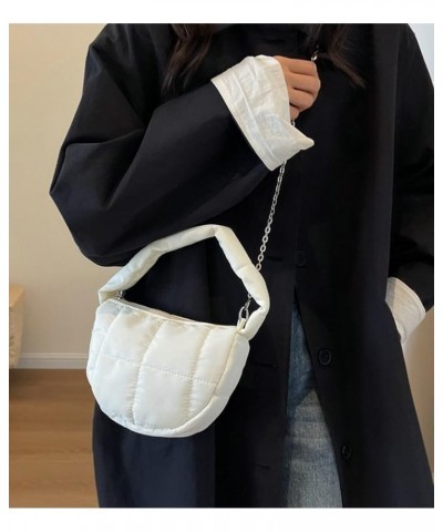 Quilted Hobo Bag Women's Padding Down Cotton Shoulder Crossbody Purse Handbag Dumpling Totes Satchels with Chain A-white $17....