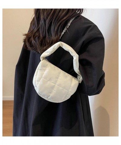 Quilted Hobo Bag Women's Padding Down Cotton Shoulder Crossbody Purse Handbag Dumpling Totes Satchels with Chain A-white $17....