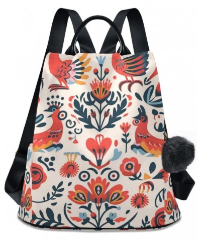 Red Turkey Flowers Travel Backpack Purse for Women Multipurpose Design Ladies Fashion Bag with Pompom $23.99 Backpacks