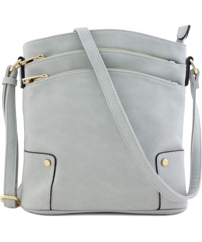 Triple Zip Pocket Large Crossbody Bag Blue Grey $12.69 Crossbody Bags