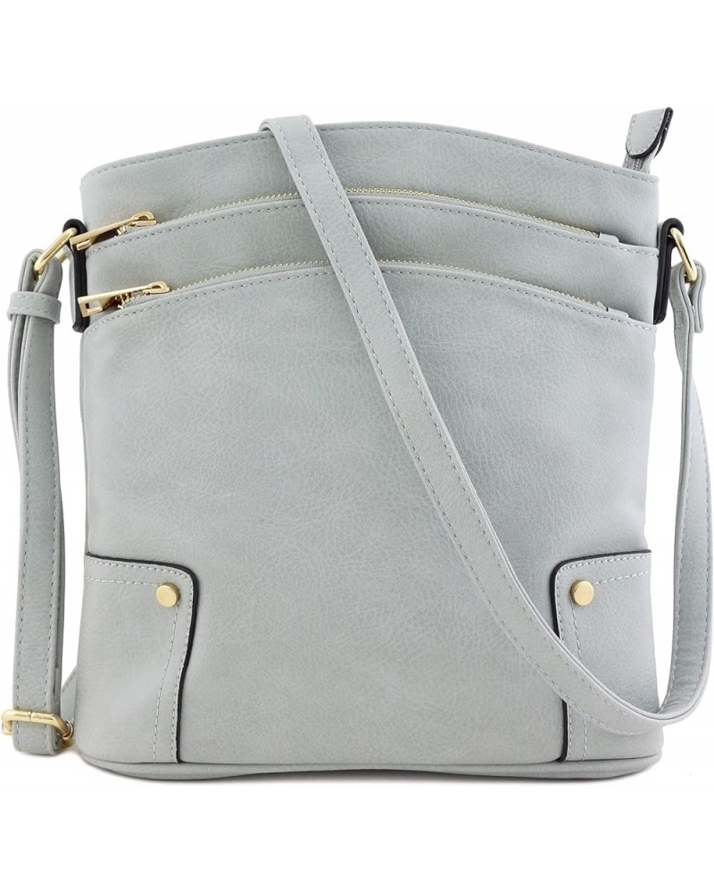 Triple Zip Pocket Large Crossbody Bag Blue Grey $12.69 Crossbody Bags