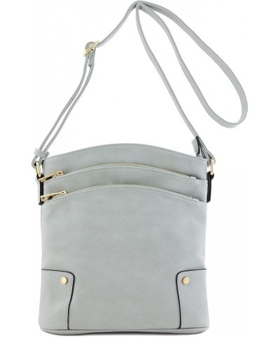 Triple Zip Pocket Large Crossbody Bag Blue Grey $12.69 Crossbody Bags