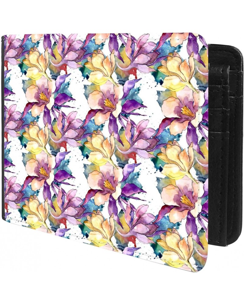 Unique Desige Pattern - WatercolorAquilegia Flower Floral Pattern, Slim Front Pocket Wallet Billfold RFID Blocking $9.17 Wallets