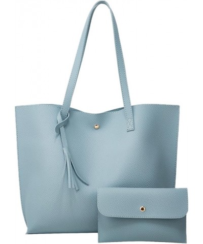 Tote Bags Vegan Leather Purses and Handbags for Women Top Handle Ladies Shoulder Bags with Purse 2-sky Blue $10.49 Totes