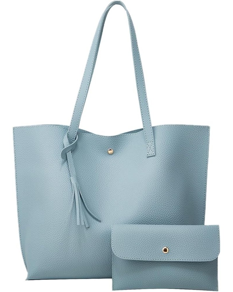 Tote Bags Vegan Leather Purses and Handbags for Women Top Handle Ladies Shoulder Bags with Purse 2-sky Blue $10.49 Totes