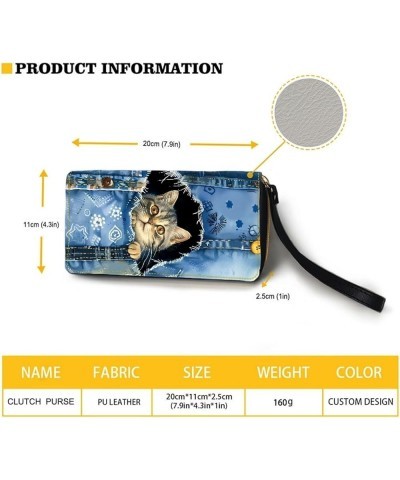 Cute Denim Squirrel Print Portable Leather Purse for Women Casual Clutch Leather Wallet Pouch Change Handbag with Wristlet Zi...